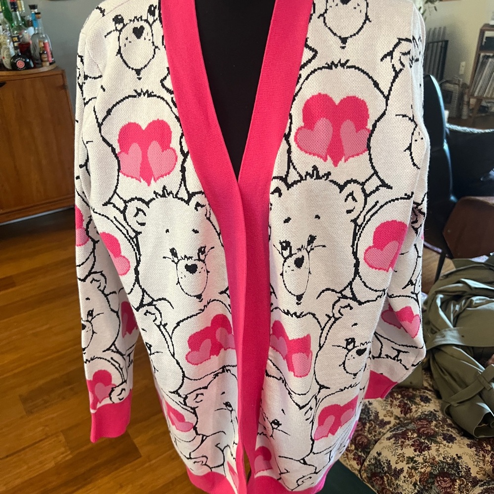 SHEIN X Care Bears Cartoon Pattern Drop Shoulder Cardigan Sz L - Picture 2 of 8